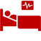 Red icon of a patient in a bed with a small pulse chart above