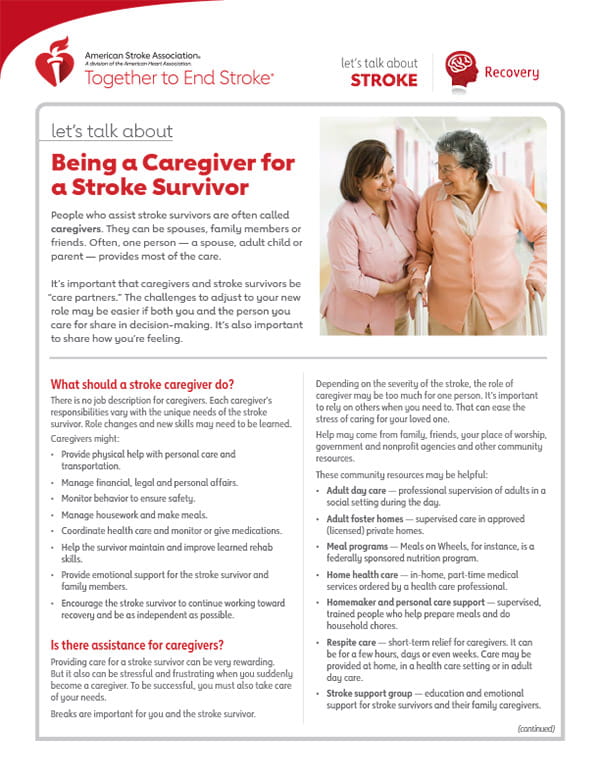 front page of the Let's Talk About Stroke: Being a Caregiver for a Stroke Survivor resource