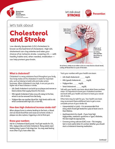 Frente del recurso Hablemos sobre el ataque o derrame cerebral: Colesterol y el ataque o derrame cerebral