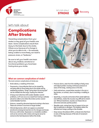front page of the Let's Talk About Stroke: Complications After Stroke resource