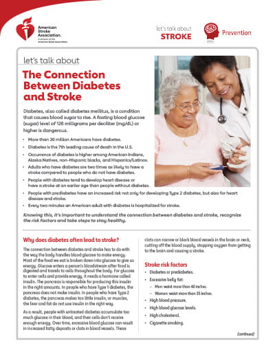 front page of the Let's Talk About Stroke: The Connection Between Diabetes and Stroke resource