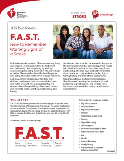 thumbnail image of the Let's Talk About Stroke F.A.S.T.: How to Remember Warning Signs of a Stroke resource