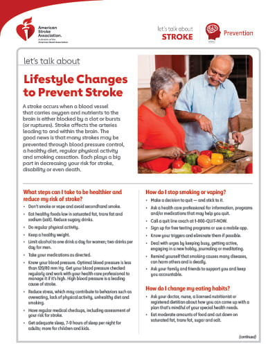 front page of the Let's Talk About Stroke: Lifestyle Changes to Prevent Stroke resource