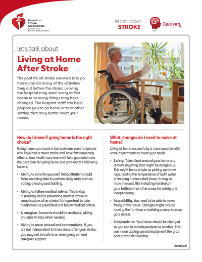 front page of the Let's Talk About Stroke: Living at Home After Stroke resource