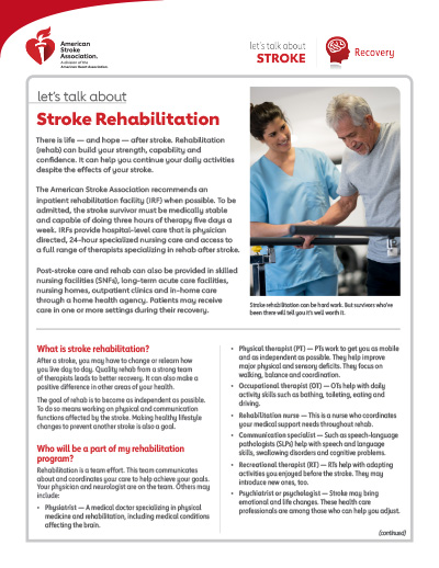 front page of the Let's Talk About Stroke: Stroke Rehabilitation resource
