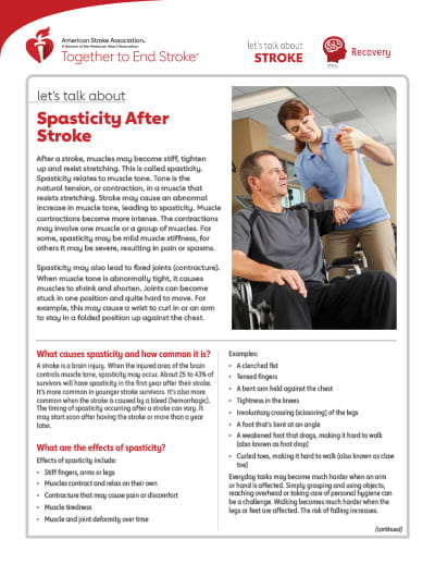 front page of the Let's Talk About Stroke: Spasticity After Stroke resource