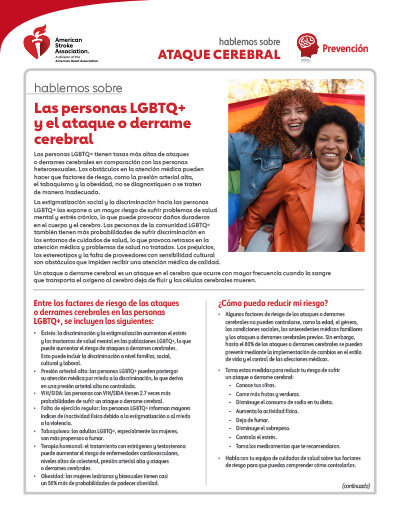 Hablemos sobre las personas LGBTQ y el ataque o derrame cerebral hoja de informacion