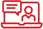 red icon of person and speech bubble on a laptop