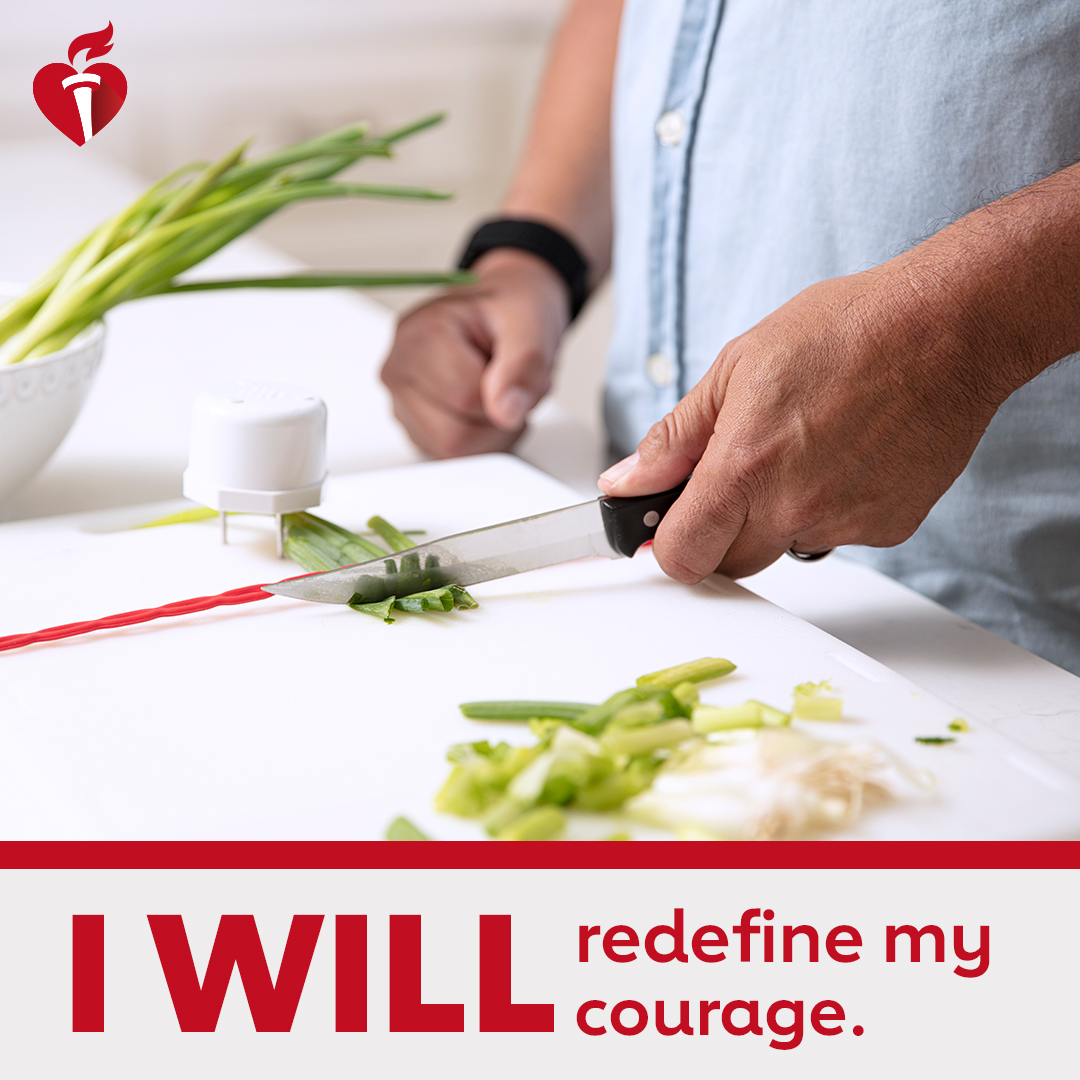 Patient using a knife with the words I will redfine my courage under the image