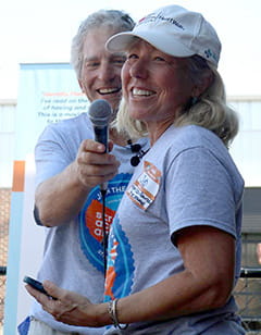 Debra Meyerson and Steve Zuckerman speaking about stroke at an event