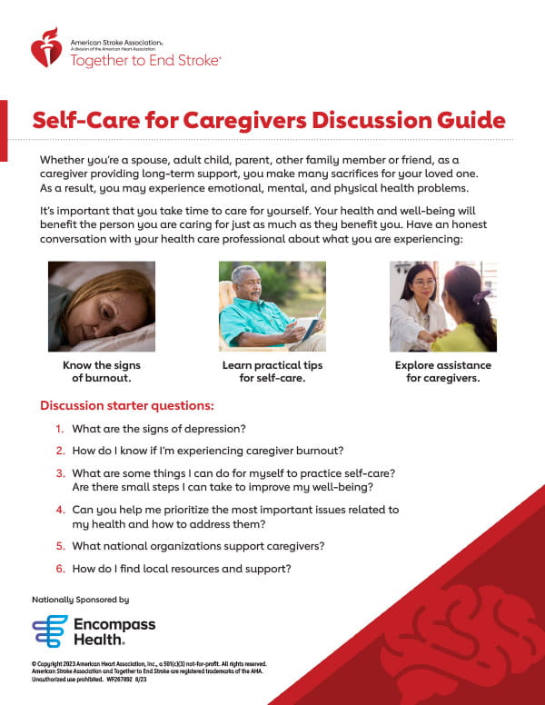 image of the American Stroke Association Self-Care for Caregivers Discussion Guide pdf