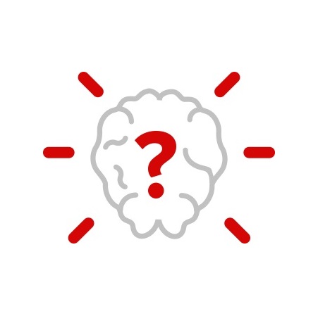 Icon of brain with a question mark in the middle