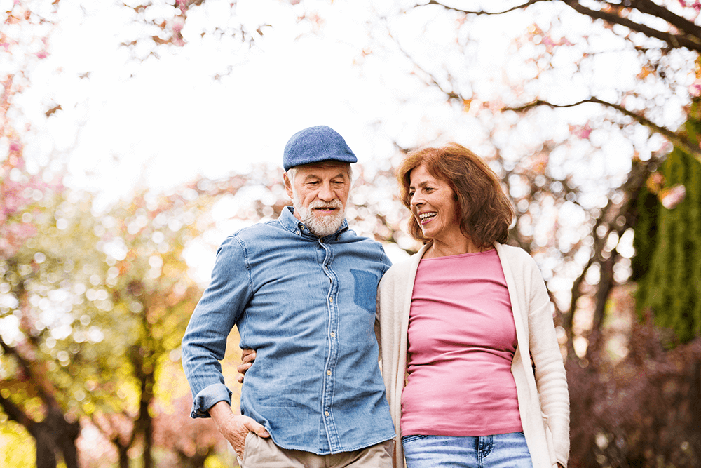 Senior couple outside in spring