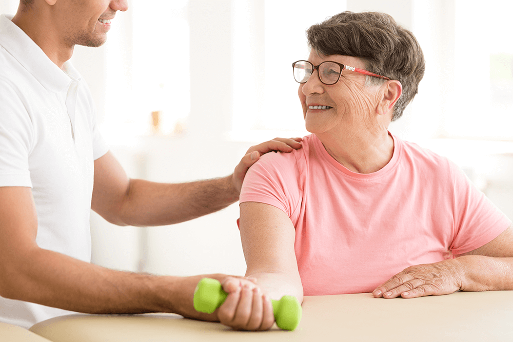Older woman in physical rehabilitation