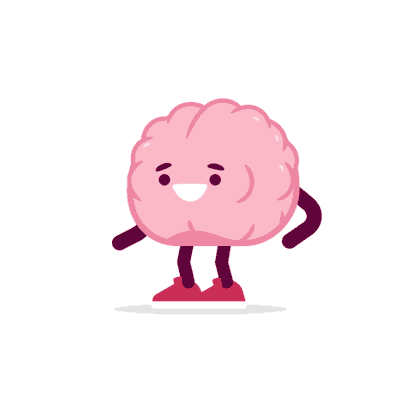 A digital illustration of a pink brain character on a white background animated to slightly bounce up and down A digital illustration of a pink brain character on a white background animated to slightly bounce up and down