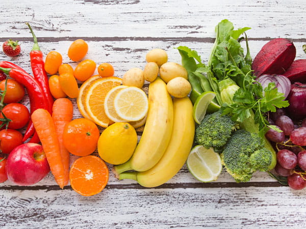 Multi-colored fresh fruits and vegetables Multi-colored fresh fruits and vegetables