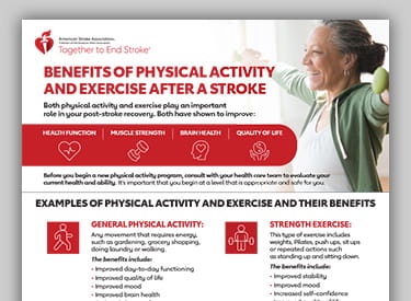 Cropped first page of the American Stroke Association's "Benefits of Physical Activity and Exercise After a Stroke" pdf on a grey background Cropped first page of the American Stroke Association's "Benefits of Physical Activity and Exercise After a Stroke" pdf on a grey background