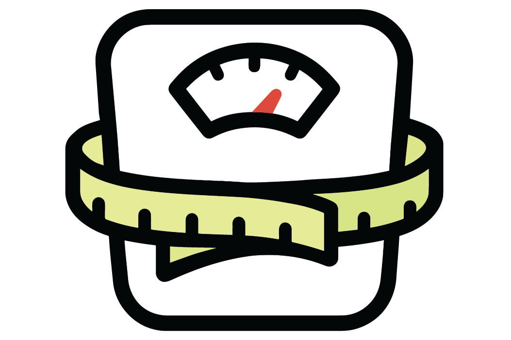 Illustration of a scale with tape measure wrapped around it
